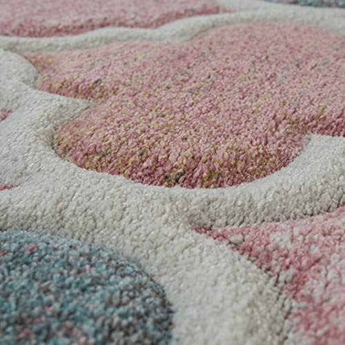 Paco Home Alfombra Orient Rosa Color de Rosa Salón Colores Pastel Diseño marroquí Apilamiento Corto, tamaño:120x170 cm