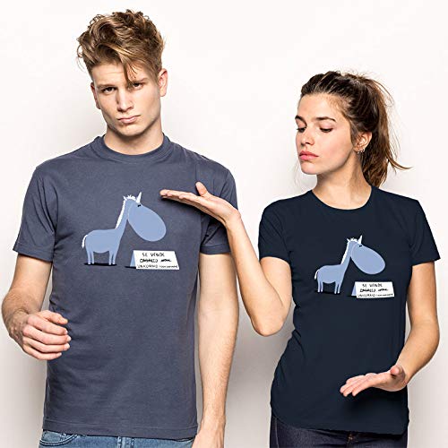 Pampling Camiseta Se Vende (Talla S) - Unicornio - Chiste - Color Azul Denim - 100% Algodón - Serigrafía