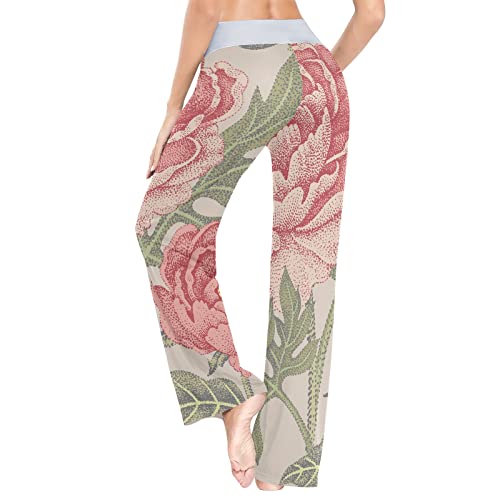 Pantalones de pijamas para mujer Pantalones de salón con cordones, flores japonesas Peony Pink Peony