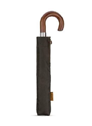 Paraguas Cacharel plegable hombre. Paraguas automático color negro con puño de madera curvado .