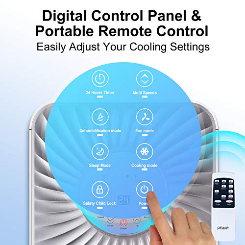 Pasapair Aires acondicionados móvil, Deshumidificador 20L/día para habitaciones de hasta 195m³ (~ 30 m²),7000BTU/h Refrigeración con Pantalla LED|Mando a distancia|24h-Temporizador|Kit de ventana|R290