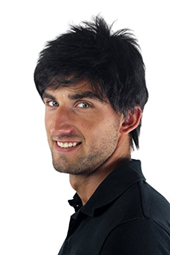 Peluca masculina, para hombre, corto, juvenil, color negro, deportivo, estilo bravo erizado, bien estiloso, moderno, informal,cardado, nuevo GFW1169-6