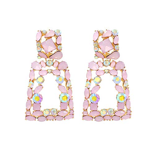 Pendientes colgantes de diamantes de imitación rectangulares para mujeres y niñas,Pendientes geométricos coloridos de la puerta,Joyería iridiscente declarativa, Circonita cúbica, Sin piedras preciosas