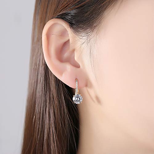 Pendientes de aro chapados en oro, elegantes, para mujer, niñas, con circonitas, regalo para mujeres
