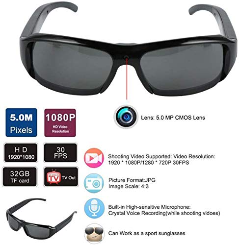 Pequeña Cámara Camuflada Portátil Oculta - Gafas Sol Espía Full HD 1080P para Grabar Videos Secreto