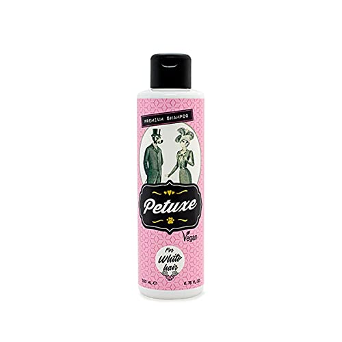 Petuxe Champú para Mascotas de Pelo Blanco. Champú Vegano para Perros y Gatos. Aloe Vera ecológico. Potenciador Color Blanco Natural - 200 ml