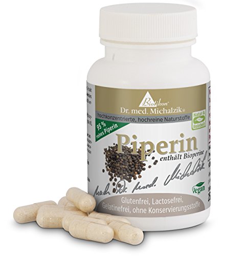 Piperine según el Dr. Michalzik Medicine - Piperina de pimienta negra - mejor biodisponibilidad - 60 cápsulas de 10 mg - Extracto de Piper Nigrum 95% alcaloides - sin aditivos - de BIOTIKON®