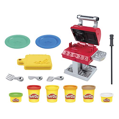 Play-Doh Kitchen Creations Grill 'n Stamp Juego para niños de 3 años en adelante con 6 Colores compuestos de Modelado no tóxicos y 7 Accesorios de Juguete para Barbacoa, Multicolor
