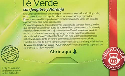 Pompadour Té Verde, Jengibre y Naranja, 20 Bolsitas