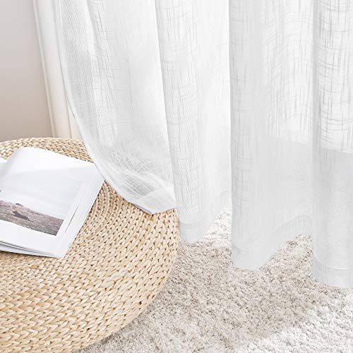 PONY DANCE Cortinas Translucidas de Salón - Visillos Largos Vintage para Dormitorio Infantiles Comedor, 2 Unidades, A 132 x L 213 cm, Blanco