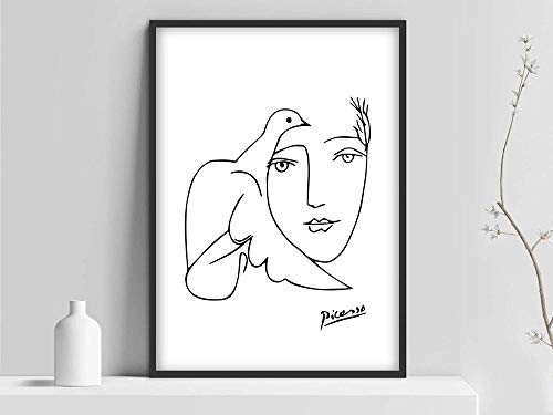 Póster de cara de Paloma de Pablo Picasso, cara de mujer de Paloma, impresión de perro Picasso, blanco y negro, lienzo sin marco P 50x70cm