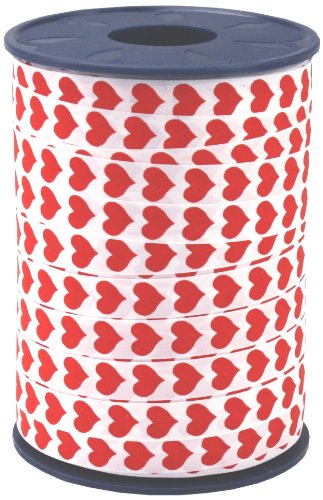 Präsent - Cinta para regalo (10 mm, 250 m), diseño de corazones, color rojo y blanco