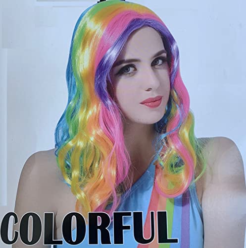 Productos Licenciados Peluca para mujeres Cabello Ondulado multicolor. Peluca Mujeres Arcoíris. Peluca Carnaval, Halloween, disfraces.