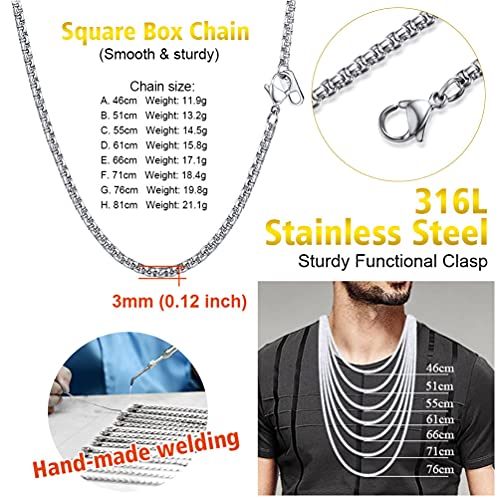 PROSTEEL Cadena de Veneciana Cadena de Caja Box Chain Cadena Fina de Acero Inoxidable Collar Hombre Mujer Hiphop Collar