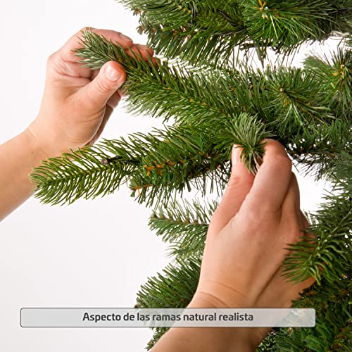 Proventa Árbol de Navidad artificial 180 cm con 250 LEDs. Material muy realista. Temporizador 8 horas. Precableado con soporte de metal. Resistente al agua IP44
