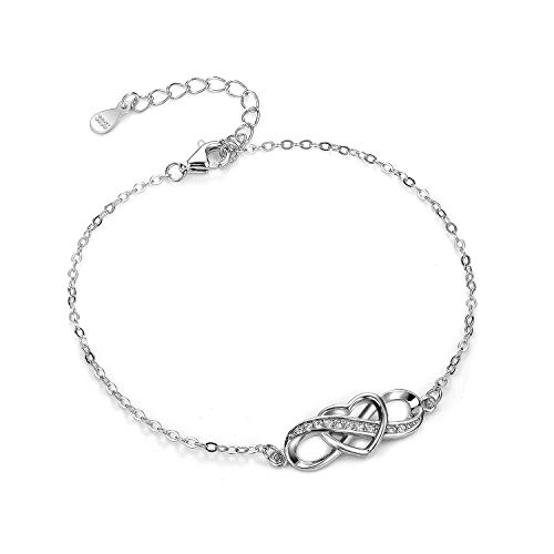 Pulseras infinito mujer 925 Joyas de plata esterlina para mujeres y niñas, joyeria corazón Pulsera de plata real Sign Infinity Love Always Brazalete Regalo para cumpleaños de Navidad
