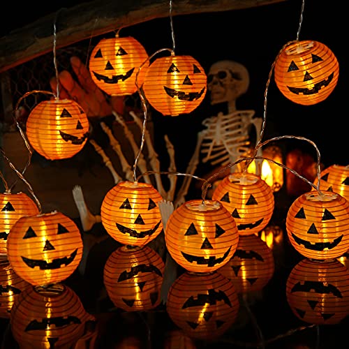 Qedertek Decoracion Halloween, 4M 20 LED Naranja Calabaza Guirnalda Luces Farolillos Exterior, 2 Modos Impermeable Lámpara de Jack-O'-Lantern Halloween de Niños para Interior y Exterior Fiesta Garden
