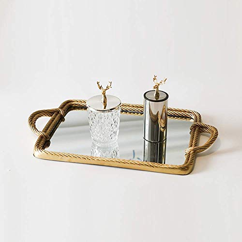 QTWW Bandeja de baratijas Rectángulo Poliresina Bandeja de Espejo Decorativa Antigua Bandeja de tocador de Maquillaje de Vidrio Pulsera Pendientes Collar Placas de Almacenamiento de Anillos Perfu