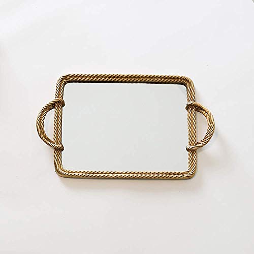 QTWW Bandeja de baratijas Rectángulo Poliresina Bandeja de Espejo Decorativa Antigua Bandeja de tocador de Maquillaje de Vidrio Pulsera Pendientes Collar Placas de Almacenamiento de Anillos Perfu