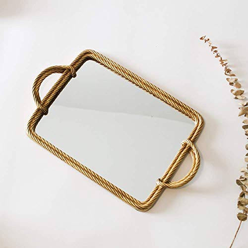 QTWW Bandeja de baratijas Rectángulo Poliresina Bandeja de Espejo Decorativa Antigua Bandeja de tocador de Maquillaje de Vidrio Pulsera Pendientes Collar Placas de Almacenamiento de Anillos Perfu