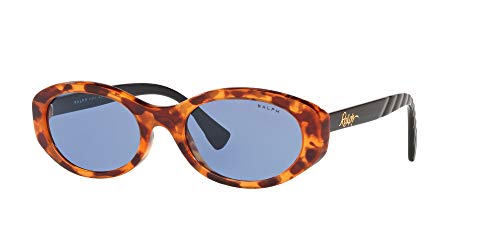 Ralph by Ralph Lauren Gafas de sol ovaladas Ra5278 para mujer, Shiny Sponged Havana/Light Blue,