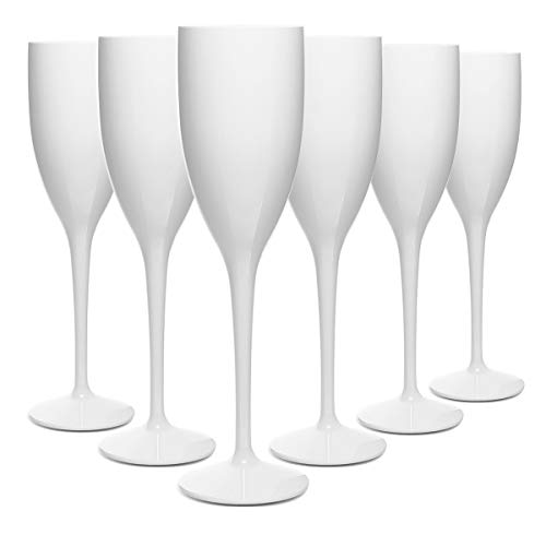 RB Copa de Champán Blanco Plástico Premium Irrompible Reutilizable 13cl, Set de 6