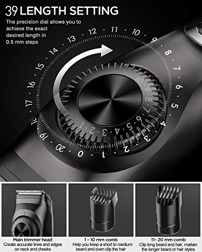 Recortadora de barba para hombre Dynabliss corta barba profesional maquinilla de afeitar ajustable,Máquina de afeitar eléctrica de presión hombres con 20 longitud/pantalla LED y 2 peines