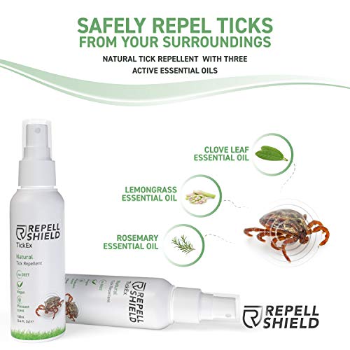 RepellShield Spray Repelente de Garrapatas - Antimosquitos Spray Natural - Repelente Pulgas Humanos, Garrapatas y Más Insectos - Repelente Mosquitos Spray y Garrapatas con Aceites Esenciales, 100 ml