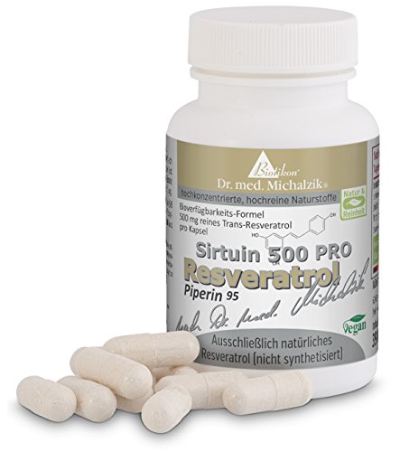 Resveratrol Sirtuin 500 PRO - con 5 mg de factor de biodisponibilidad de Piper nigrum - 500 mg de trans-resveratrol puro y natural - según el Dr. medicina Michalzik - de Biotikon®