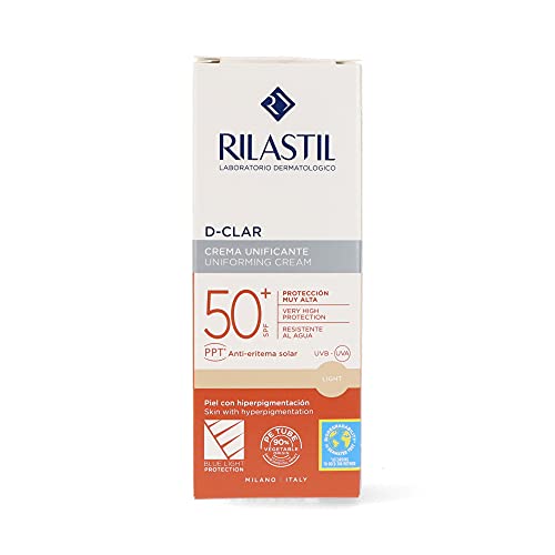 Rilastil Sun System - Fotoprotector D-Clar 50+ Anti-Manchas que Unifica con Clari-Tech Complex, Resistente al Agua - Tono Light, 40 Mililitros