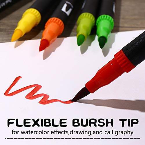 Rotuladores Lettering 48 Colores Rotuladores de punta doble, Pincel Rotuladores Acuarelables Plantillas Rotuladores Caligrafía Cómics adultos y niños, dibujar, hacer bocetos, pintar