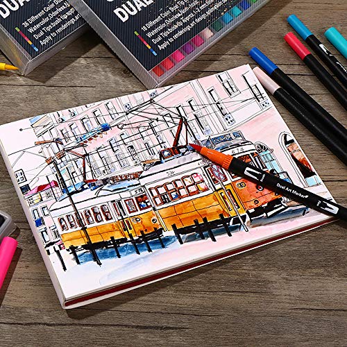 Rotuladores Lettering 48 Colores Rotuladores de punta doble, Pincel Rotuladores Acuarelables Plantillas Rotuladores Caligrafía Cómics adultos y niños, dibujar, hacer bocetos, pintar
