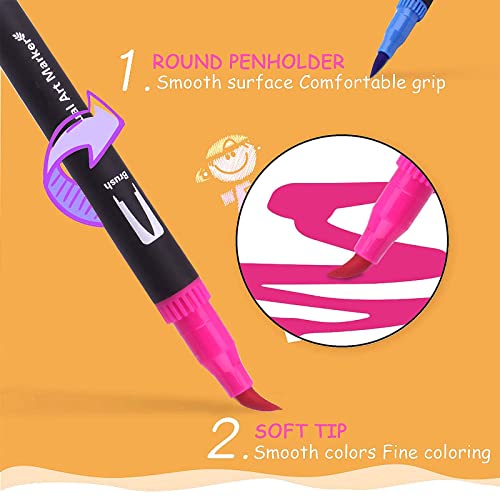 Rotuladores lettering para colorear de punta fina y cepillada, 120 Rotuladores Punta Pincel Brush Pen