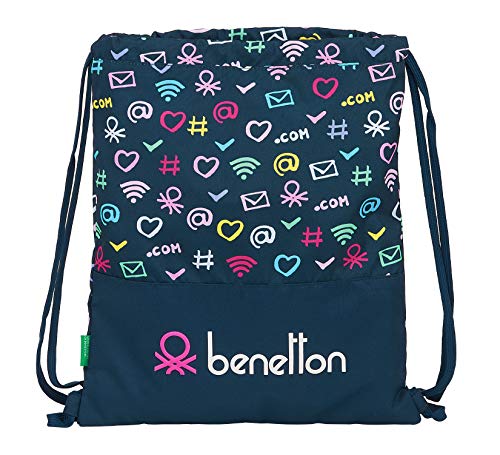 Safta 612151196 Saco mochila plano cuerdas UCB Benetton, azul marino/multicolor, 35cm x 40cm