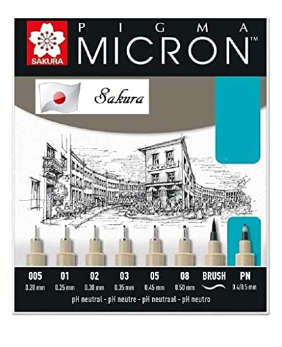 Sakura PIGMA MICRON NEGRO 005.01.02.03.05.08.BRUSN.PN - Set de 8 unidades