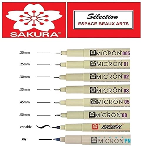 Sakura PIGMA MICRON NEGRO 005.01.02.03.05.08.BRUSN.PN - Set de 8 unidades