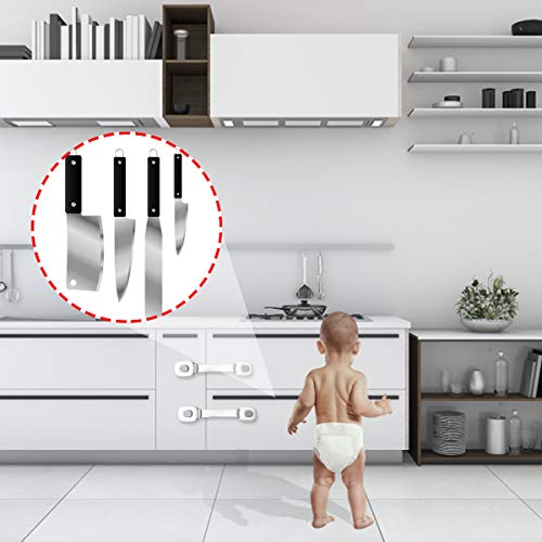 Seguridad Puertas Niño - Cierres Seguridad Bebe Cerraduras de Seguridad Bloqueo de Seguridad para Niños para Armarios Cajones Puertas WC Electrodomésticos 8 unidades(4 grises + 4 verdes）LOCN