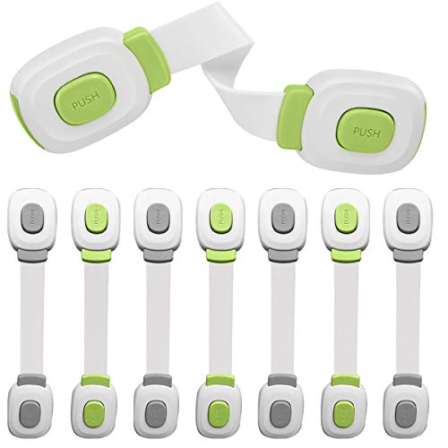 Seguridad Puertas Niño - Cierres Seguridad Bebe Cerraduras de Seguridad Bloqueo de Seguridad para Niños para Armarios Cajones Puertas WC Electrodomésticos 8 unidades(4 grises + 4 verdes）LOCN