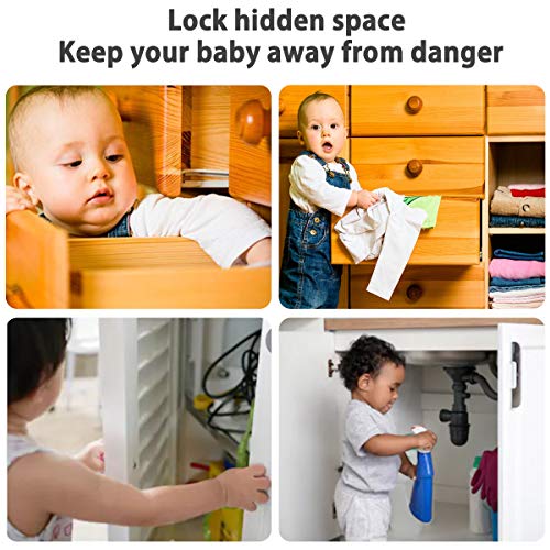 Seguridad Puertas Niño - Cierres Seguridad Bebe Cerraduras de Seguridad Bloqueo de Seguridad para Niños para Armarios Cajones Puertas WC Electrodomésticos 8 unidades(4 grises + 4 verdes）LOCN