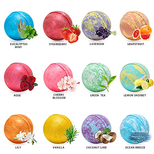 Set Bombas Baño - Spa Luxetique Baño de Burbujas para Mujer, Bolas de Baño Grandes con 12 Piezas, Ricas en Aceites Esenciales Puros y Aceites de Coco, Set de Baño Ideal para Spa, Regalo de Cumpleaños