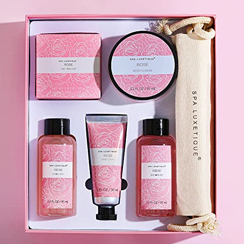 Set de Regalo para Mujer-Spa Luxetique Set de Spa a Rosa, Caja de Regalo para Ella, Con Crema de Manos, Loción Corporal, Baño de Burbujas, Gel de Ducha, Regalos Originales para Mujer