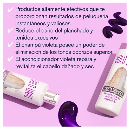 Set Dúo de Champú y Acondicionador Morado - Champú para Rubio Eliminador de Tono Amarillo - Aclara Rubio, Platino, Ceniza, Plateado y Grises - Cabello Seco y Dañado - Aprobado por PETA 100% Vegano