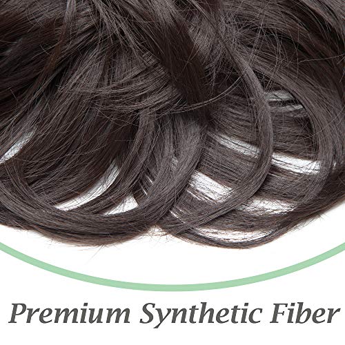 Silk-co Moño Postizo Rizados Pelo Sintético Como Natural Elegante para Boda Postizos de Pelo con Goma Grueso para Mujer 80g-#Marron oscuro