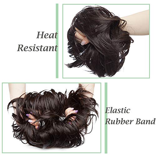 Silk-co Moño Postizo Rizados Pelo Sintético Como Natural Elegante para Boda Postizos de Pelo con Goma Grueso para Mujer 80g-#Marron oscuro