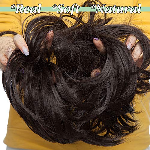 Silk-co Moño Postizo Rizados Pelo Sintético Como Natural Elegante para Boda Postizos de Pelo con Goma Grueso para Mujer 80g-#Marron oscuro