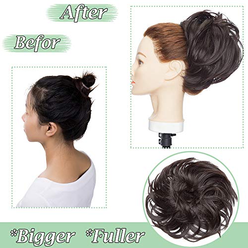 Silk-co Moño Postizo Rizados Pelo Sintético Como Natural Elegante para Boda Postizos de Pelo con Goma Grueso para Mujer 80g-#Marron oscuro