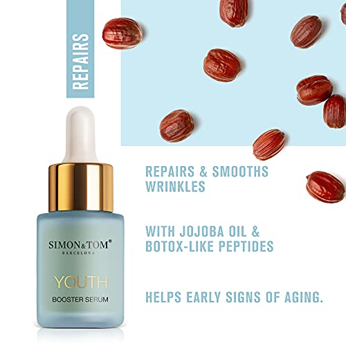 Simon&Tom Youth Booster - Sérum Facial Concentrado, Reparador y Rejuvenecedor - Alisa la piel - Con Aceite de Jojoba & Botox - Aumenta la Firmeza de la Piel - Peptidos - Hecho en España - 20ml