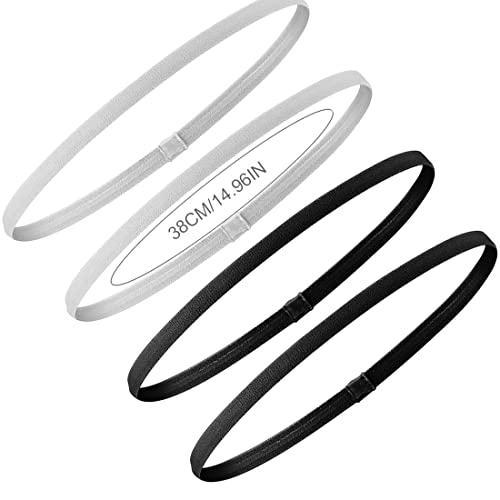SIOPPKIK 4 Piezas de Diadema Deportiva Diadema Elástica Antideslizante Gruesa Banda de Pelo de Fútbol para Mujeres y Hombres,2* Negro y 2*Blanco