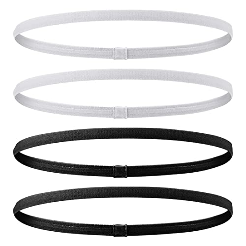 SIOPPKIK 4 Piezas de Diadema Deportiva Diadema Elástica Antideslizante Gruesa Banda de Pelo de Fútbol para Mujeres y Hombres,2* Negro y 2*Blanco
