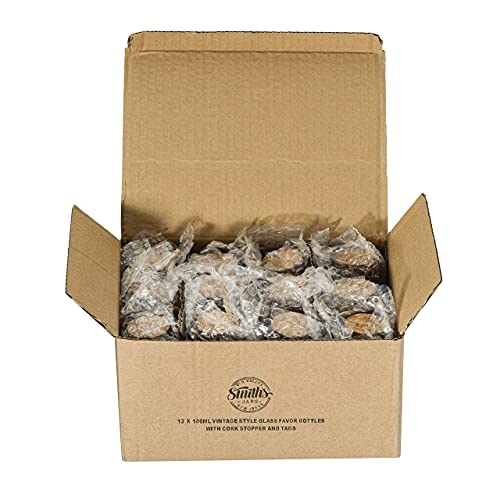 Smith's Mason Jars Juego de 12 Mini Tarros de Cristal de 100 ML con Tapas de Corcho | Botellas Pequeñas de Boticario Ideales Para Almacenamiento de Alimentos, Tarros de Especias, Artes y Manualidade